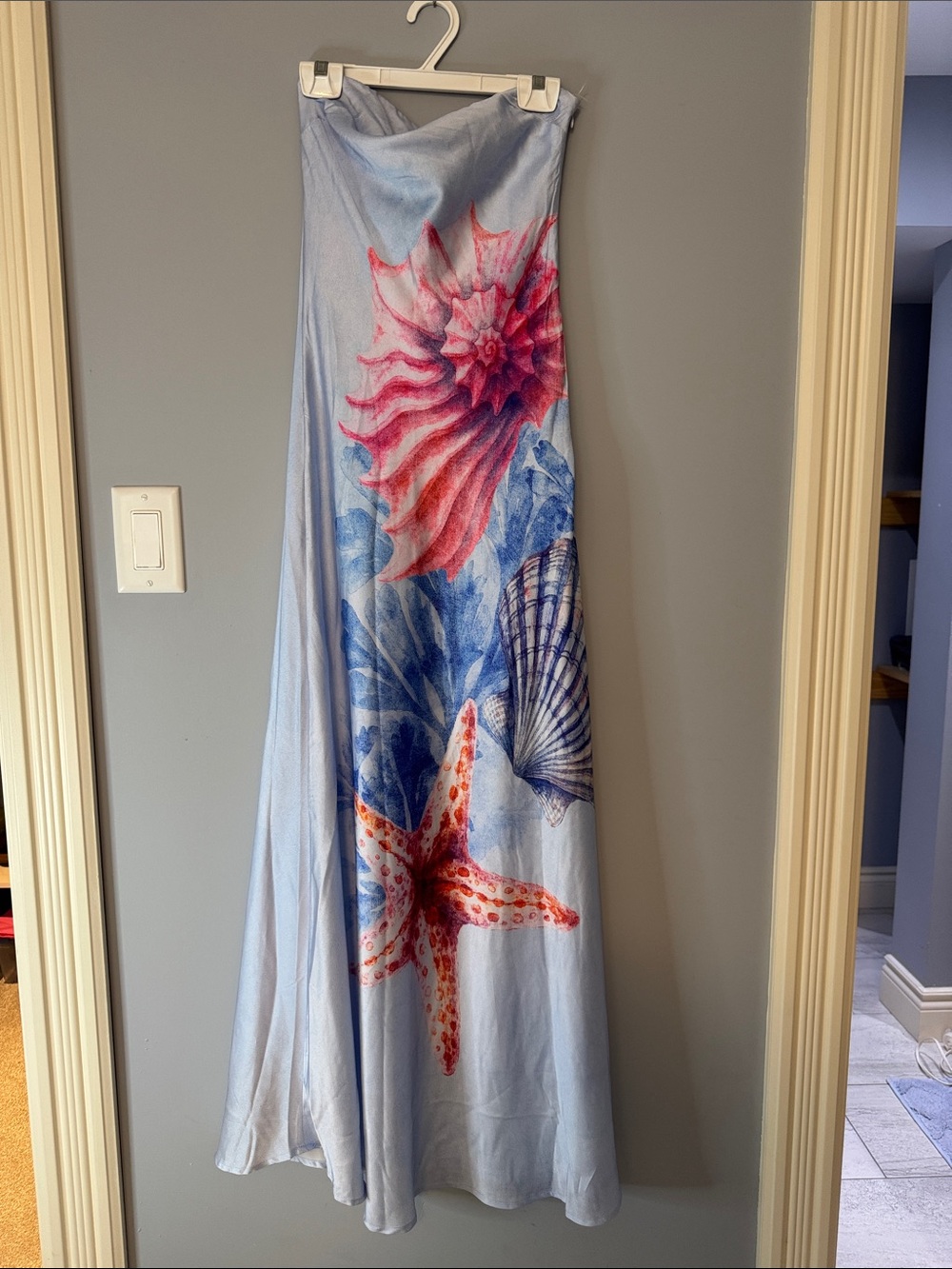 Paper Heart Strapless Maxi Dress - Light Blue with Pink & Coral Accents